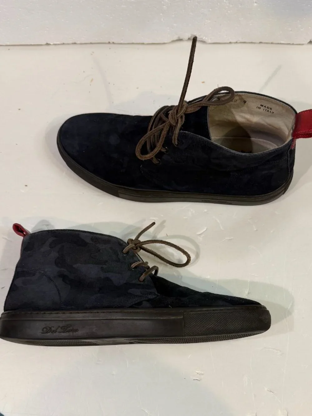 Del Toro Navy Blue Camo Suede Chukka Boots Men Size 9 Dress Made in Italy RARE